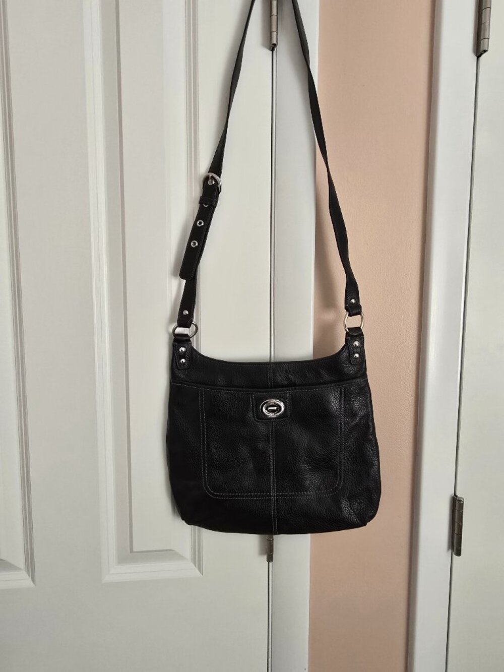 Coach Penelope Black Pebbled Leather Turnlock Hippie Crossbody Shoulder Bag